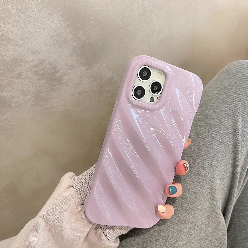 Japan Korea Ins Solid Color Wave Pleat Phone Case For Apple iPhone
