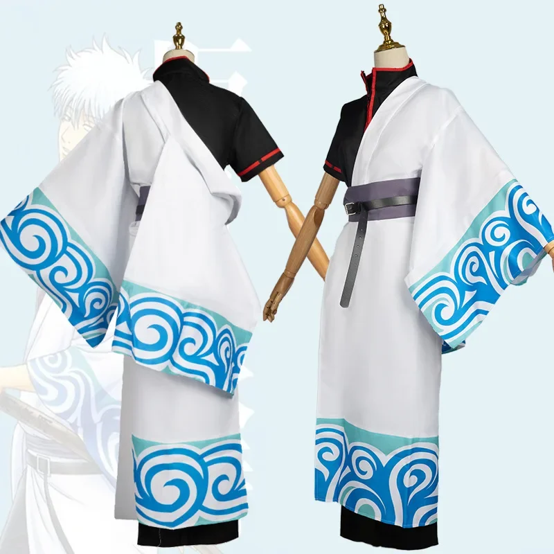 Anime Gintama Costumi Cosplay Sakata Gintoki Costume Cosplay Kimono Halloween Carnival Party Silver Soul Cosplay Costume Parrucche