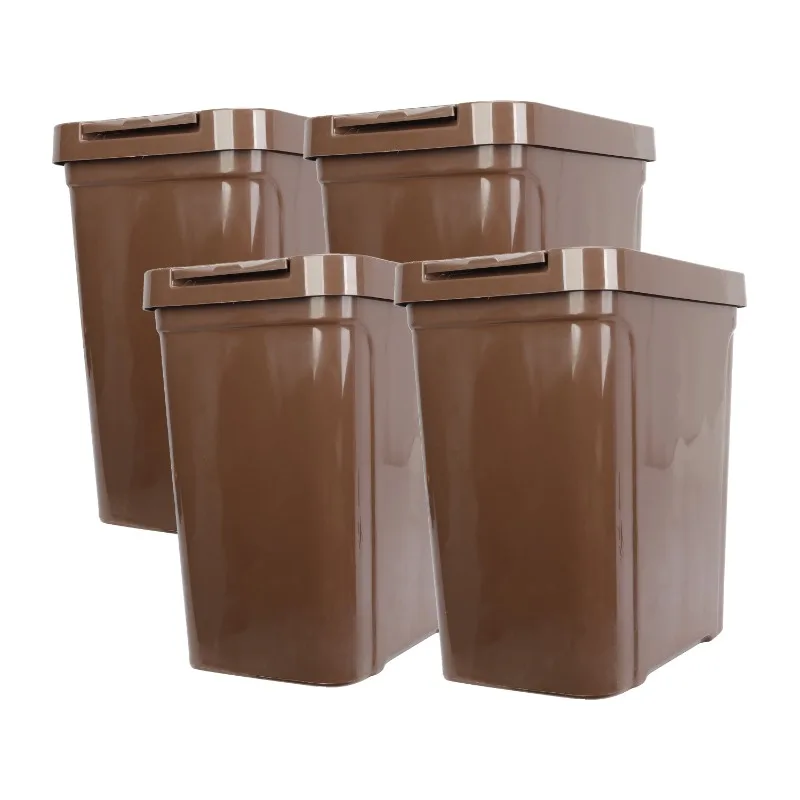 

7.6 gal Plastic Kitchen Trash Can, Brown, 4 Pack