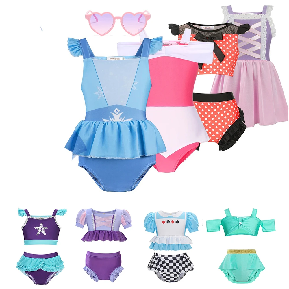 Children Swimwear Baby Girl Bathing Suit Snow White Elsa Swimwear 2 Pieces