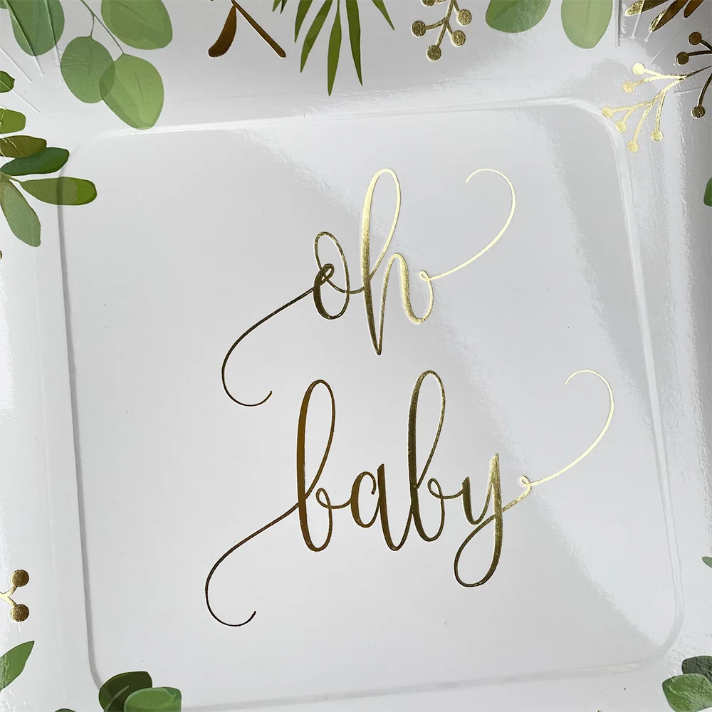 Description Picture 6 of itemGold Oh Baby Disposable Tableware Paper Plates Cups Napkin Baby Shower Gender Reveal Party Decoration Supplies