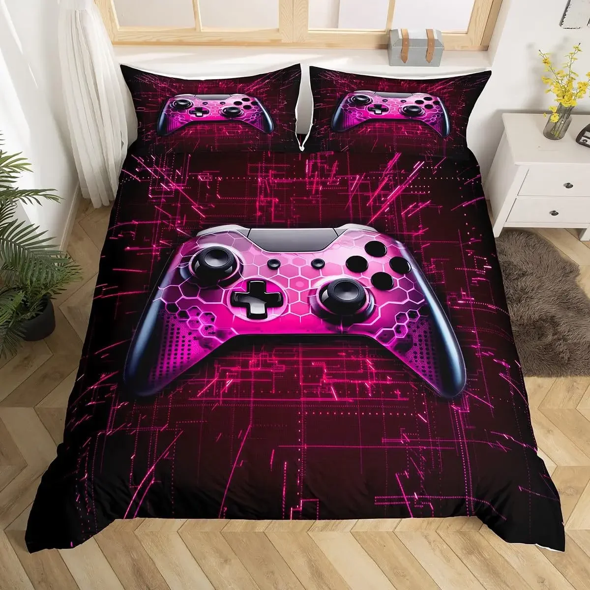 Gaming Gamer Comforter Covers Set Twin Size, Video Games Bedding Set For Kids,Teens,Modern Boys Cartoon Gamepad Duvet Cover Sets