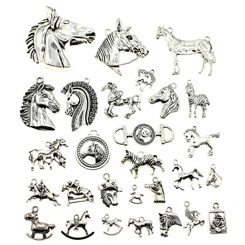 

40g Antique Silver Plated Zinc Alloy Random Mix Styles Horse Charm For DIY Jewelry Making
