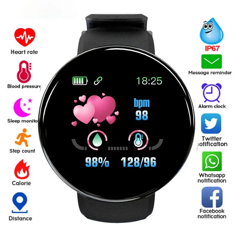 Nuovo Smart Watch Uomo Donna Braccialetto Intelligente Led D18 Smartwatch Impermeabile Smart Touch Screen Braccialetto Smartband 2023 Inteligente