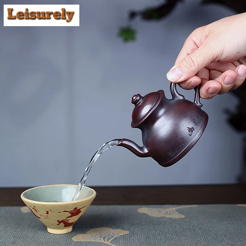 180ml Yixing Purple Clay Teapots Handmade Palace Lantern Pot Raw Ore Antique Red Mud Kettle Chinese Zisha Tea Set Tea Ceremony