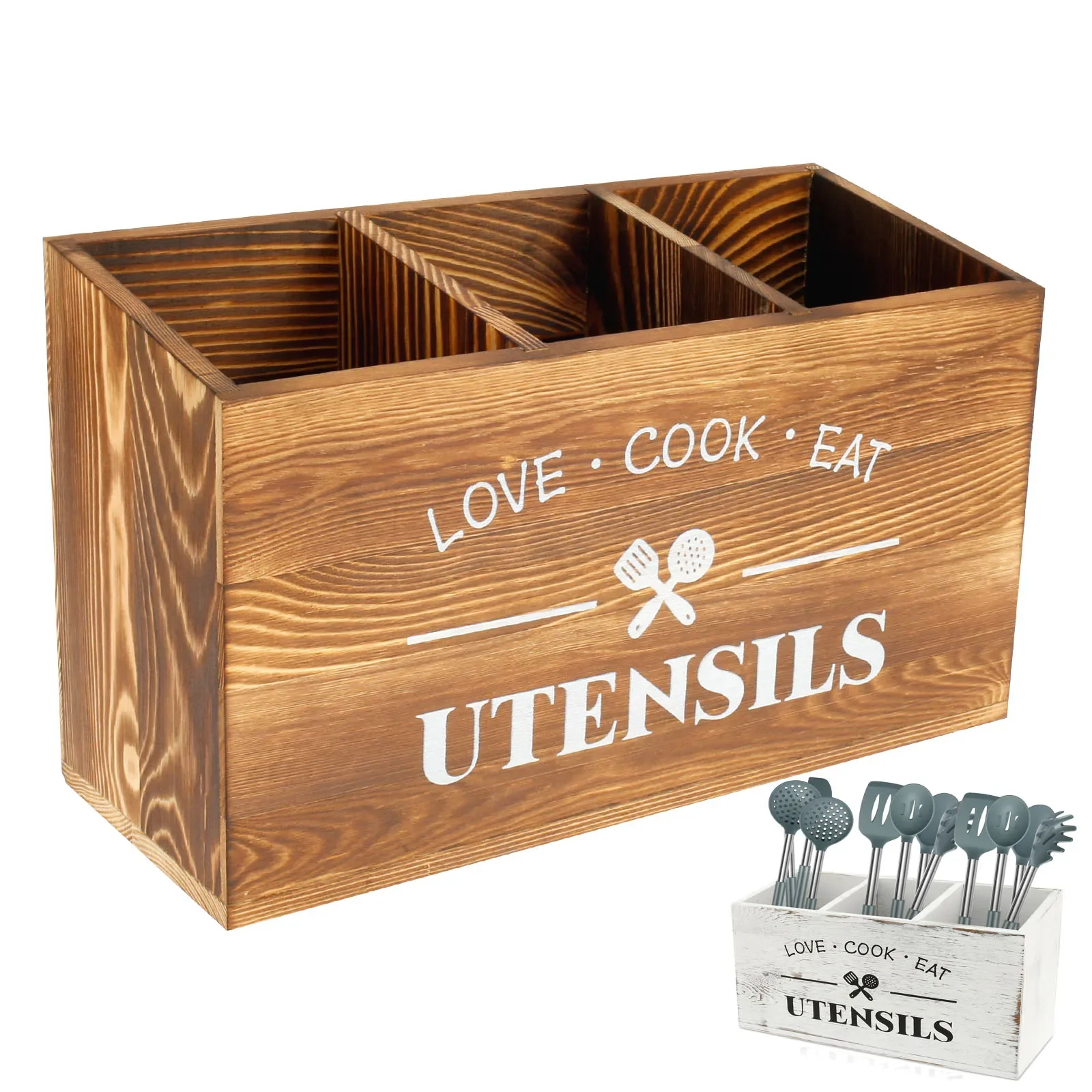 Wooden Cutlery Holder 3 Compartment Tableware Drainboard Spoon Storage Kitchen Utensil Caddy Organizer Kitchen Silverware Holder 2