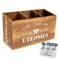 Wooden Cutlery Holder 3 Compartment Tableware Drainboard Spoon Storage Kitchen Utensil Caddy Organizer Kitchen Silverware Holder 2