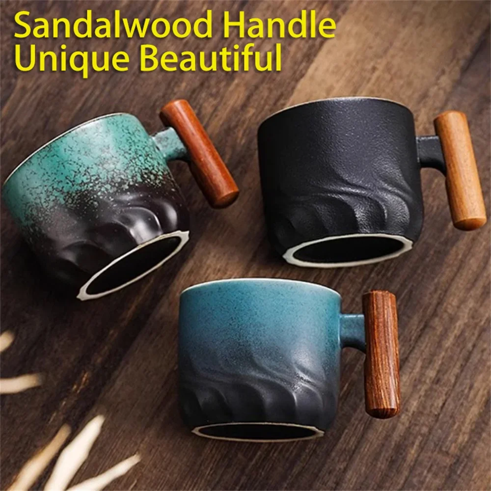 Tea Cup Coffee Mug Coffee Cup Ceramic Retro Coffee Cup Gradient Glazed Ceramic Office Water Cup Filter Tea Mug Wooden Handle Coffee Mug Handmade Tea