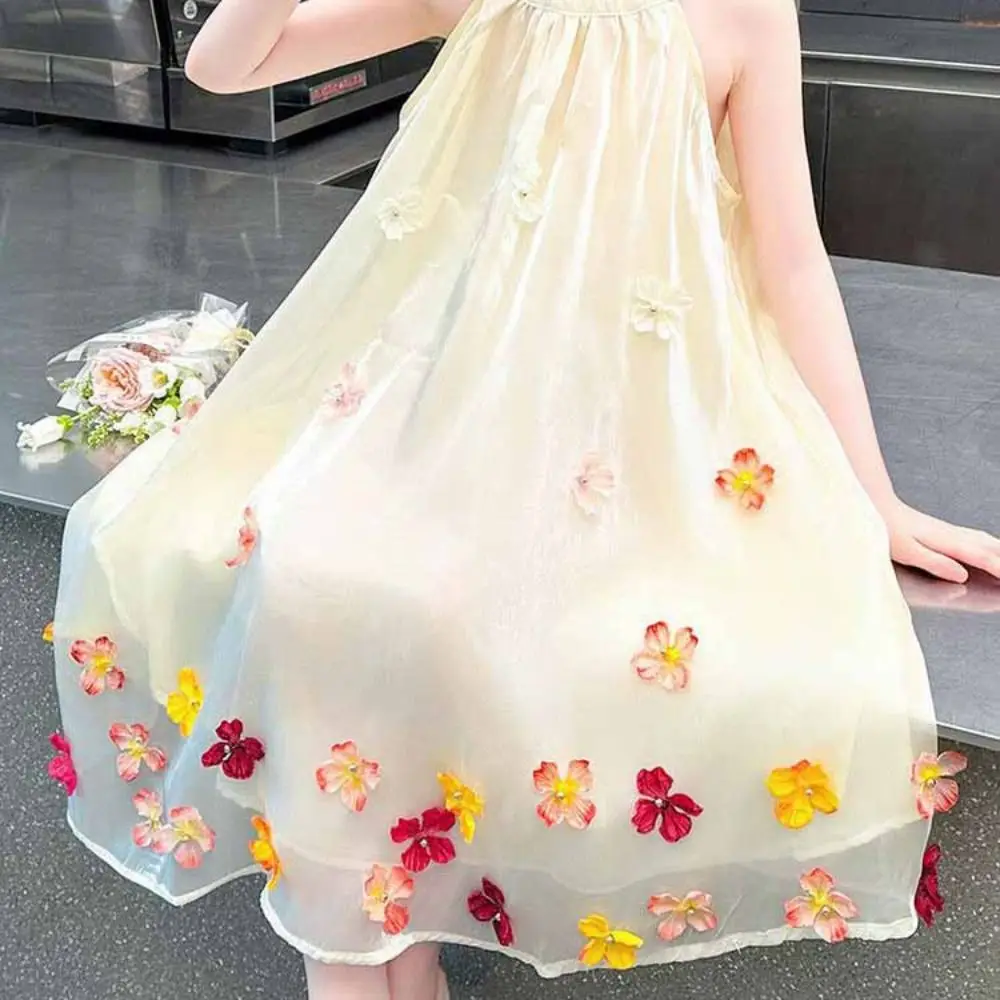 Fashion Loose Girls Princess Dress Children Beach Vacation Summer Flower Dresses Sweet Party Teens Long Dress Party