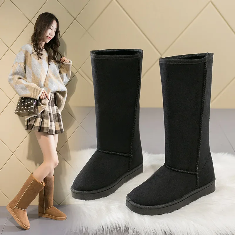 Winter Women Snow Boots New Thickened Plush Boots Anti Slip Martin Boots Fashion Denim Womens Boots Versatile Brown Long Boots
