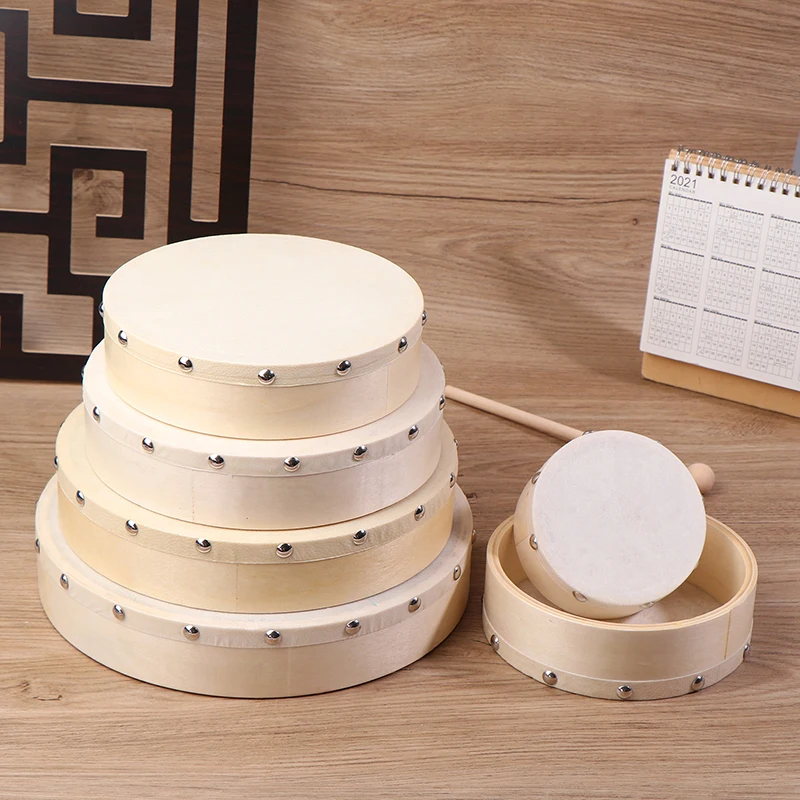 Musical Percussion Instruments Wooden Hand Drum Frame Drums 4/6/7/8/9/10 Inch Hand Drum Wood Drum With Stick Set Musical Game Kids Educational Toy Percussion Instrument