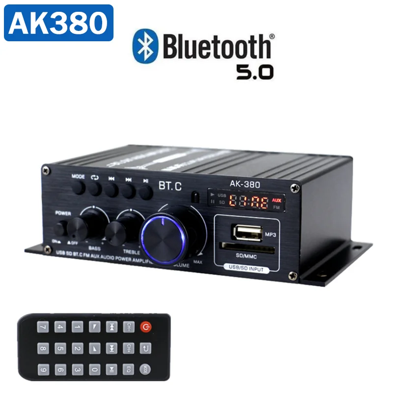 AK380 800W Home Digital Amplifiers Audio Bass Audio Power Bluetooth-compatible Amplifier Hifi FM Auto Music Subwoofer Speakers