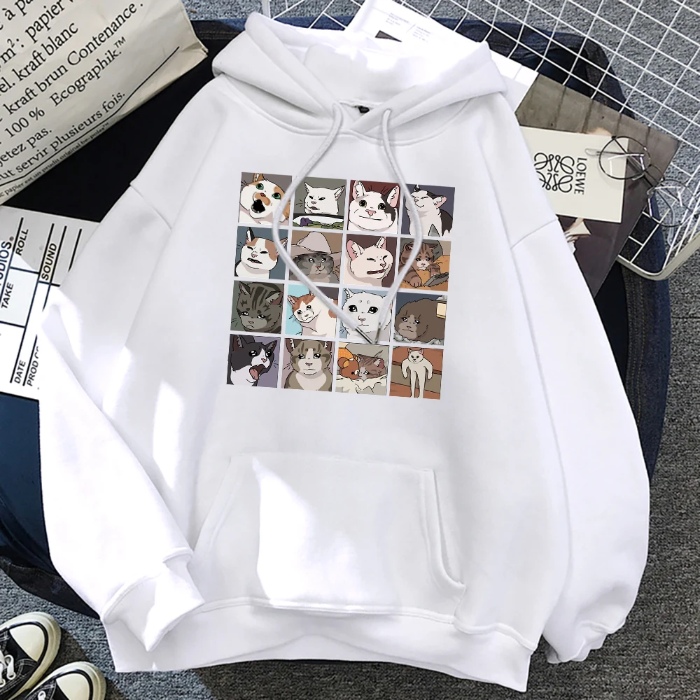 

Hip Hop Tops Hoodies Oversized Fleece Pullovers Fashion Casual Women Sportswear Funny Meme Cats Cartoons Print Men Sweatshirts