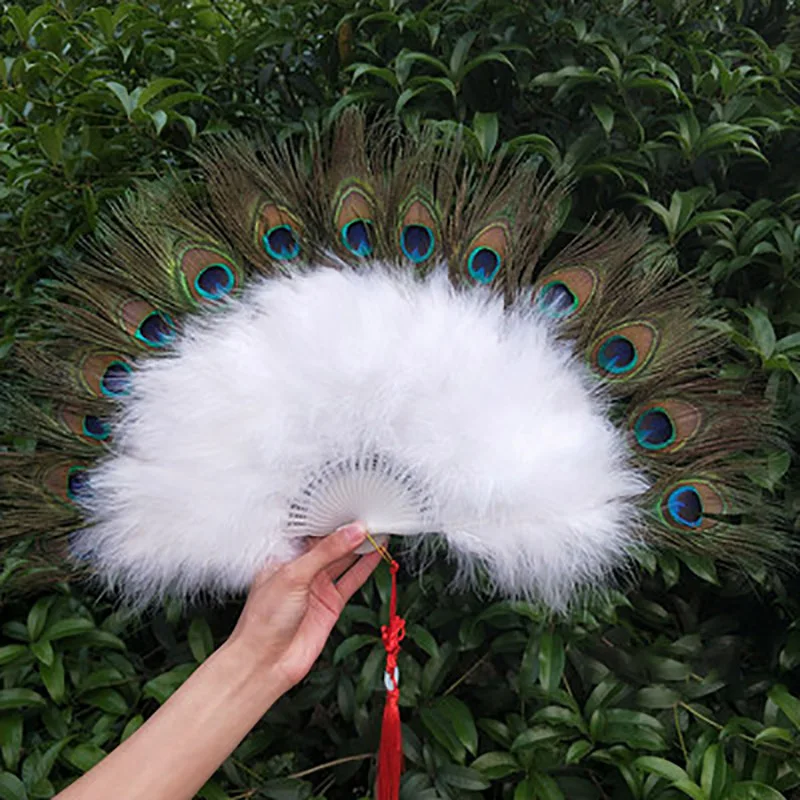 Traditional Portable Feather Folding Fan, Dance Hanfu, Women, Girls Craft Gift, Wedding Peacock Hand Fan, Party Decor