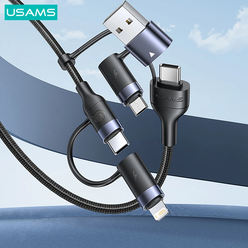 

USAMS 60W 3 in 1 USB Cable Type C Cabl 1.2m Fast Charge Cable For iPhone 13 12 11 Pro Max Huawei Xiaomi Charger Micro Data Cable