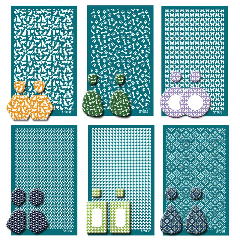 Silk Screen Stencils SNASAN Mesh Transfer Printing Tools Tulip Cat For DIY Painting Stencil Polymer Clay Earrings Jewelry Making