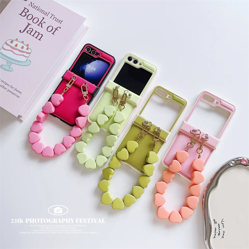 

Macaron Love Bracelet Strap Phone Case for Samsung Z Flip 5 4 3 Vivo X OPPO Find N2 N3 Flip Huawei P50 Pocktet S 2 5G Cover