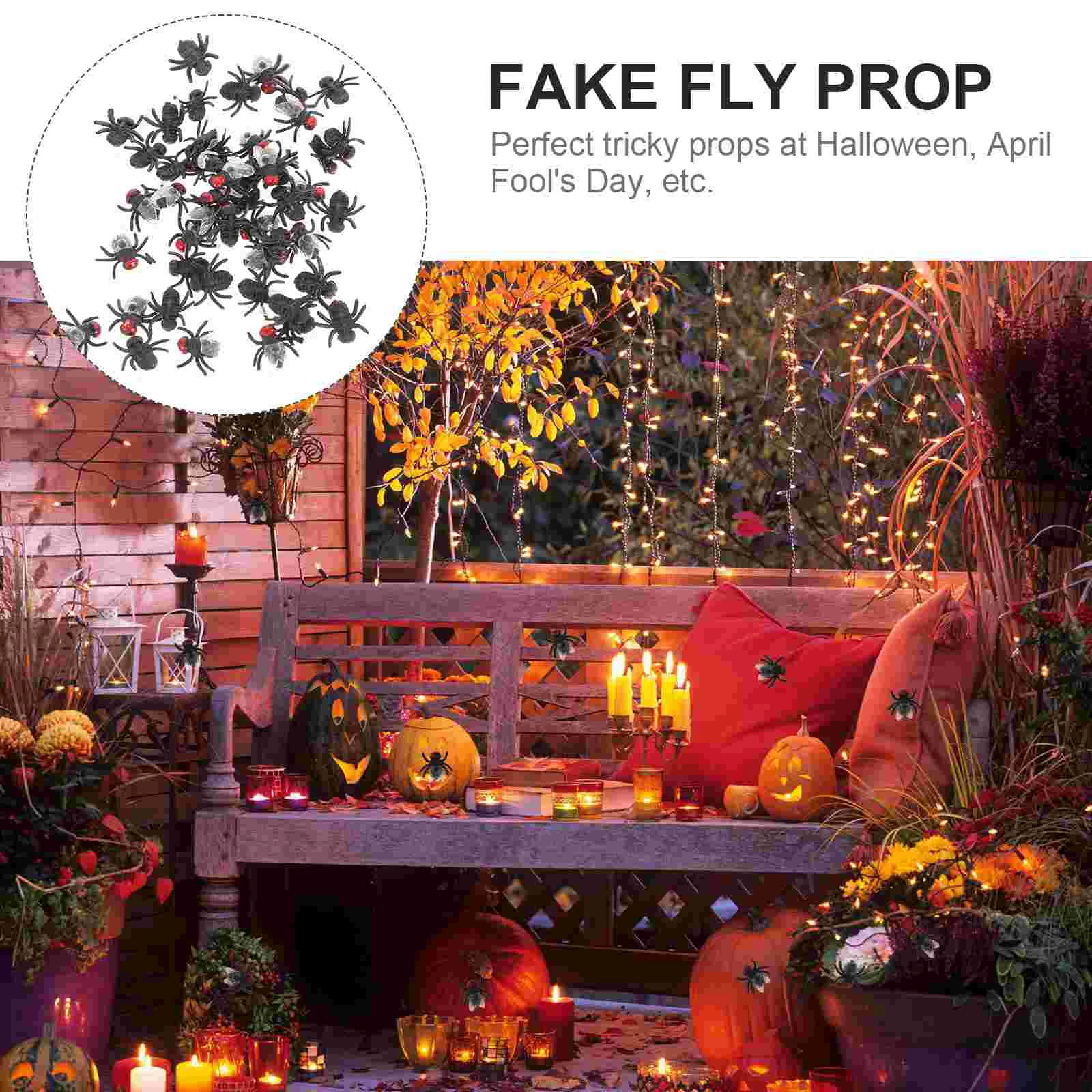 50 Pcs Fake Fly Prop Plastic Scary Insect Trick Halloween April Fools Day Decor GagsHaunted House Toys Novelty Props