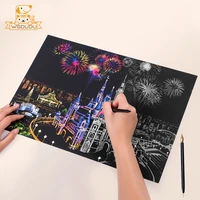 2PCS Scratch Paper Magic Painting Kit Art Night Scene World Landmarks Animals Drawing Toys with Pen Crafts Card Game Adult Gifts 1