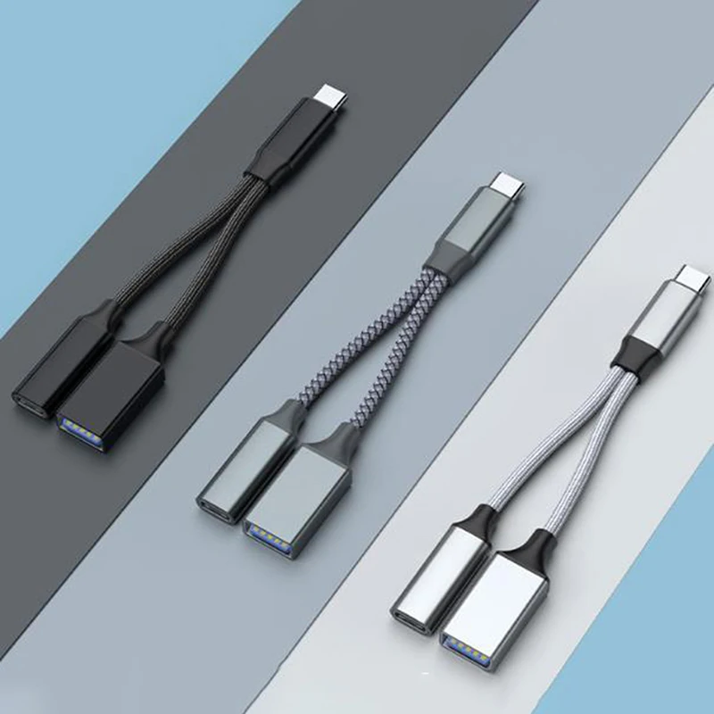 USB C OTG Cable Phone Adapter 2 In 1 Type C Male To USB C Female Charging Port