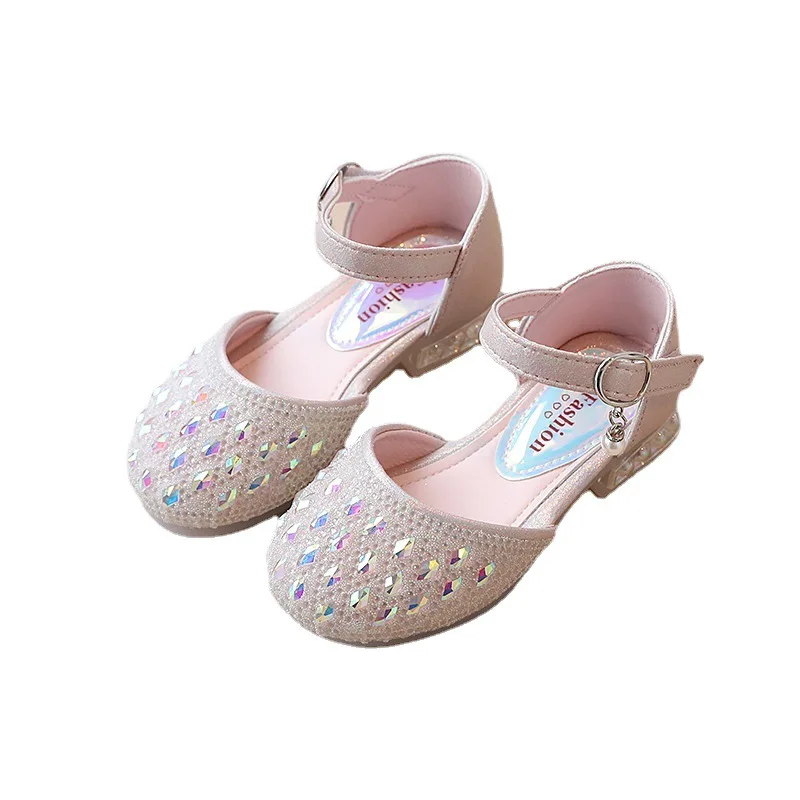 

Sweet Princess Pink Covered Toes Sandals for Party Wedding Shows 2022 Children Summer Low Heels New Girls Pearls Crystal Shoes
