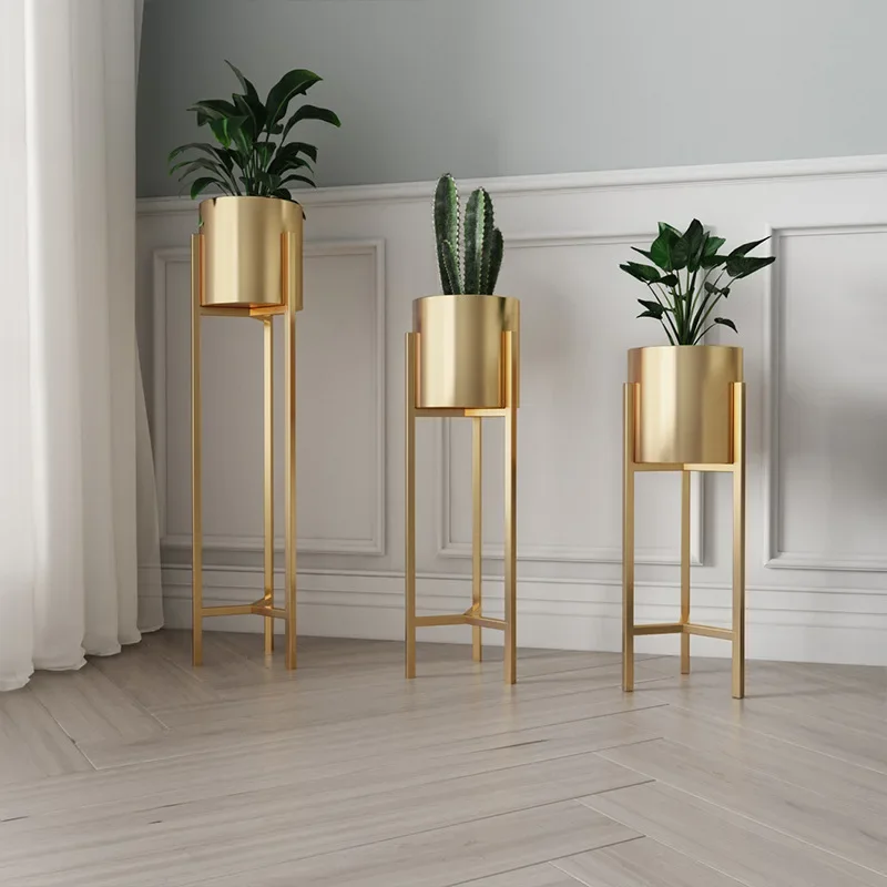 Nordic Gold Flower Rack Indoor Light Luxury Iron Flower Pot Rack Home Living Room Floor Standing Gold Decorative Storage