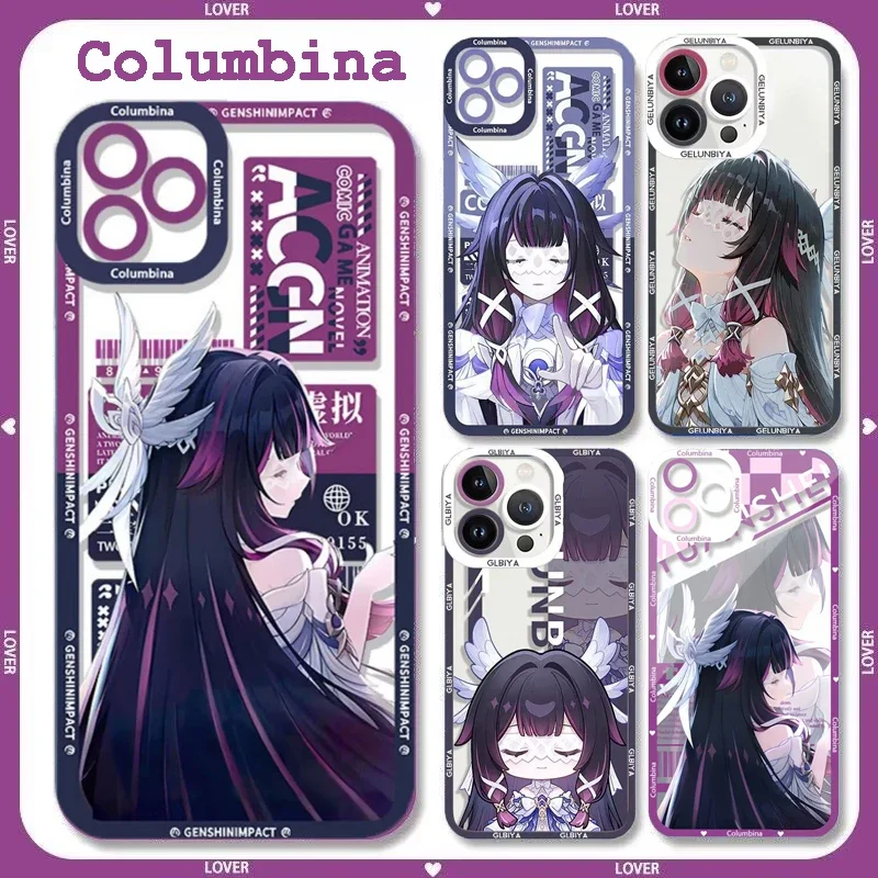 Genshin Impact Soft TPU Phone Case Featuring Xiao, Columbina, HuTao, and Furina