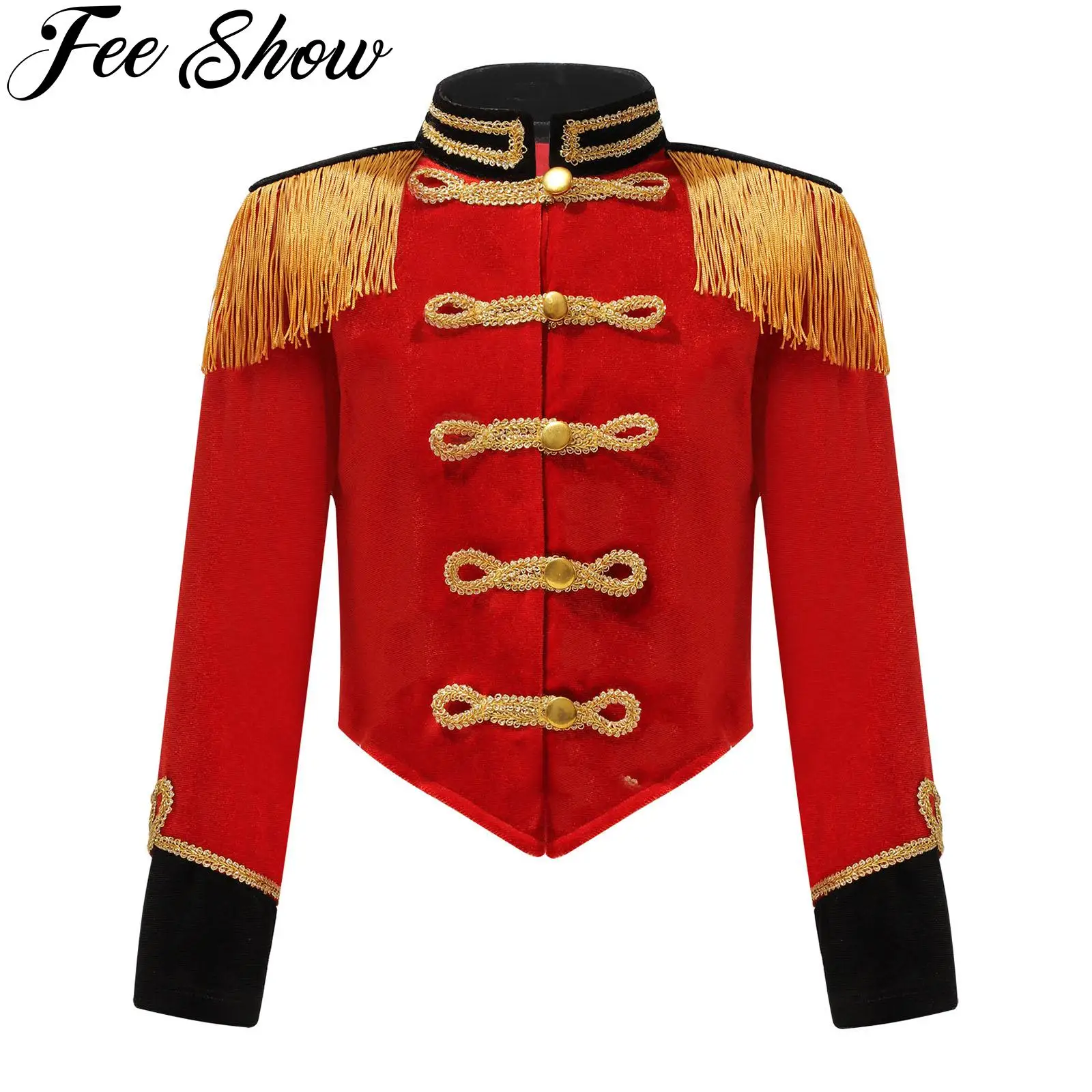 Kids Girls Circus Ringmaster Cosplay Performance Costume Halloween Party Manica Lunga Frangia Nappa Spallina Giacca Di Velluto Cappotti
