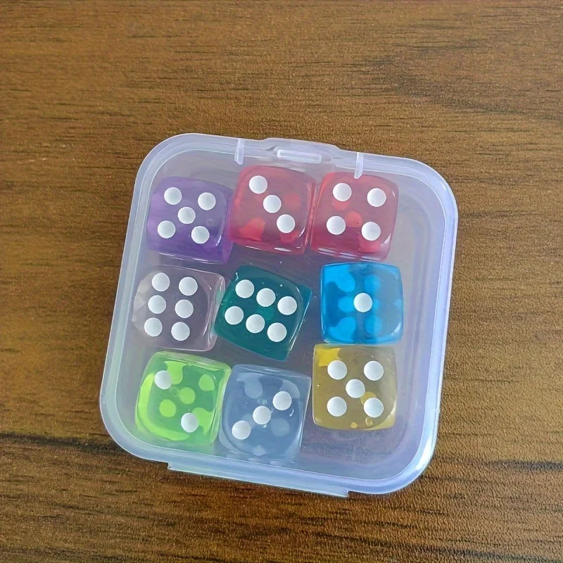 9pcs/set Dice Set Portable Transparent Storage Box for Math Games Gaming Enthusiasts