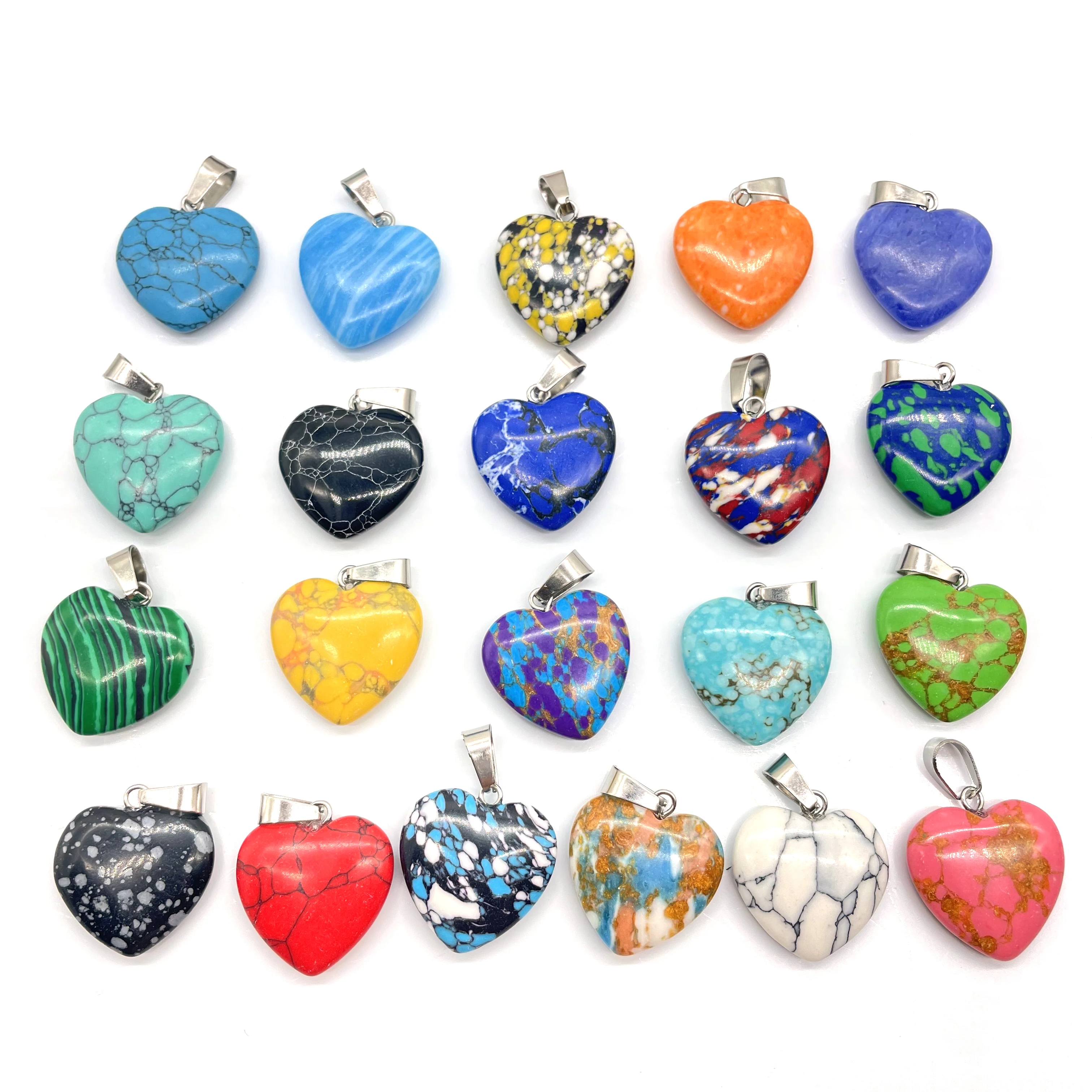 Natural stone 20mm heart Quartz Crystal tiger eye Mix agate stone pendants for Charm DIY jewelry making necklace Accessories12pc Pendant Necklace