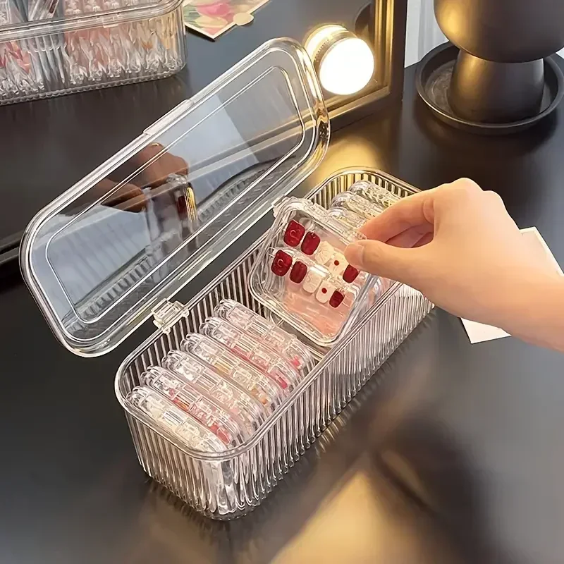Storage Box Cosmetic Storage Box Transparent Stripe Rectangular Cover Dust Proof Handmade Nail Sealed Table Top Packaging Box 2 Storage Box Cosmetic Storage Box Transparent Stripe Rectangular Cover Dust Proof Handmade Nail Sealed Table Top Packaging Box - Image 2