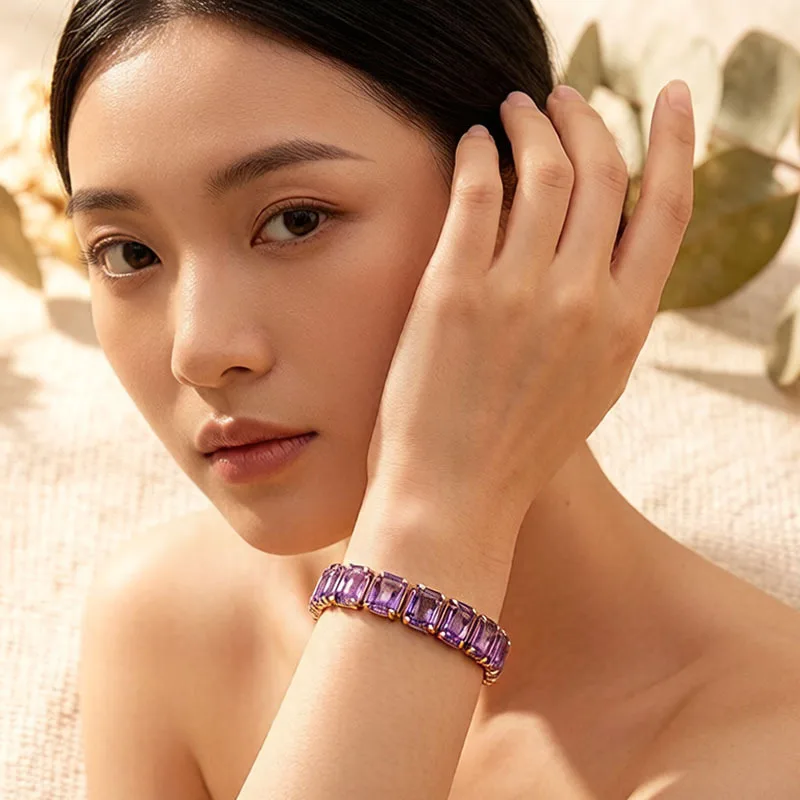 Colorful Geometric Crystal Square Elastic Bracelet – Boho Style