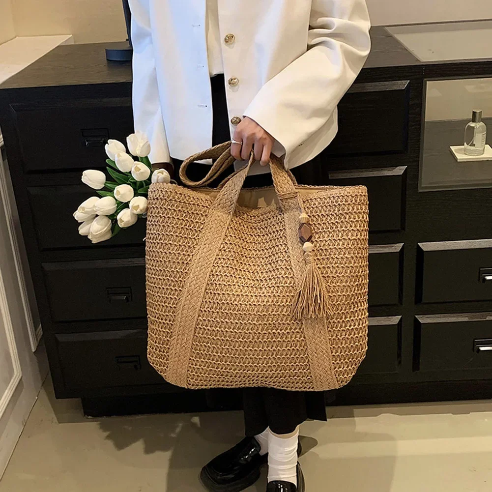Borsa da donna in tessuto di paglia estiva grande capacità - immagine 4
