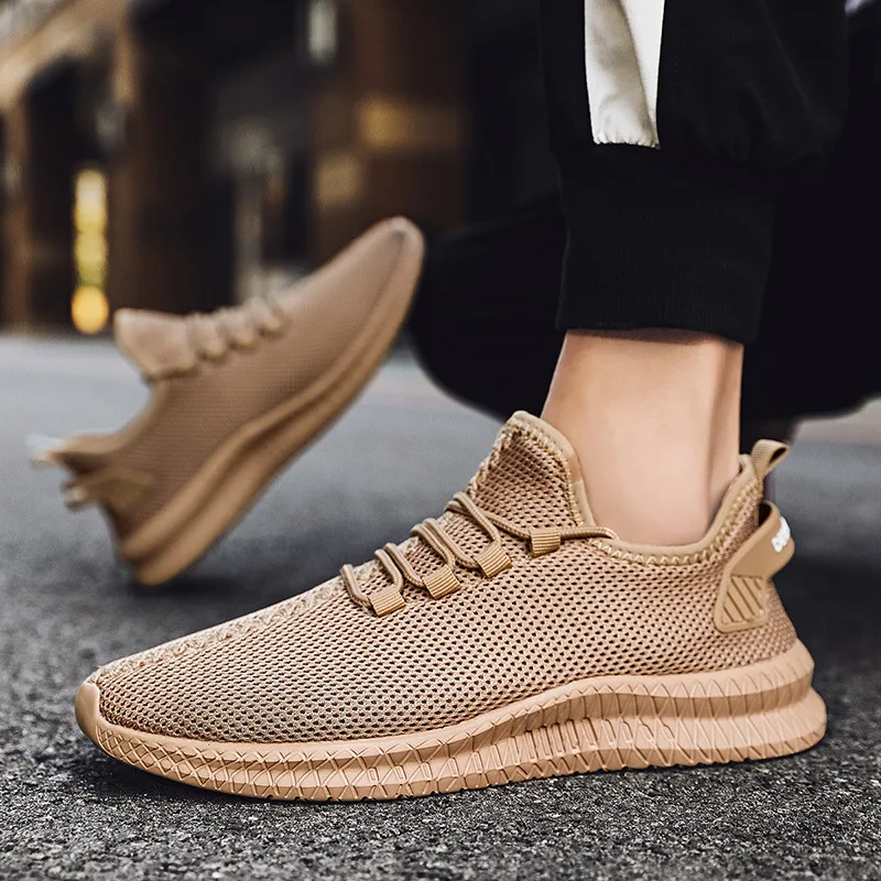 

Cheap Hot Selling Brown Lace-up Men Sneakers Couples Mesh Running Shoes Plus Size 48 Comfortable Lightweight Mens Sport Shoes