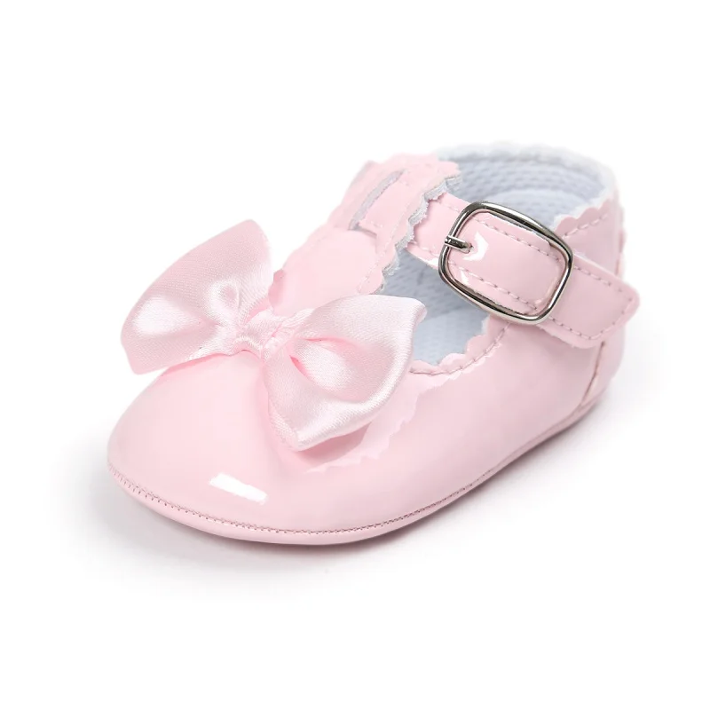 Newborn Baby Girls Shoes PU Leather Bow Buckle First Walkers Soft Soles Non-slip Footwear Crib Shoes 0-18M