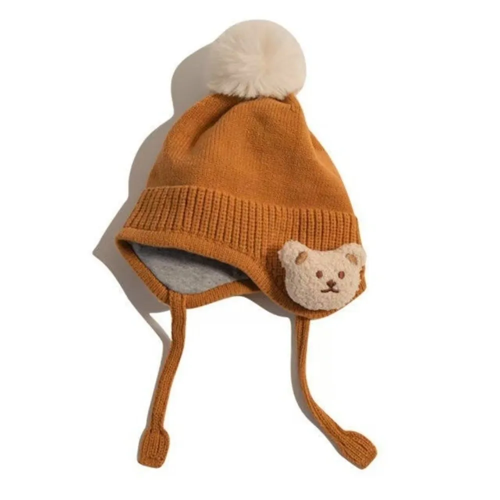 Warm Knit Baby Hat with Bear Earflap for Winter