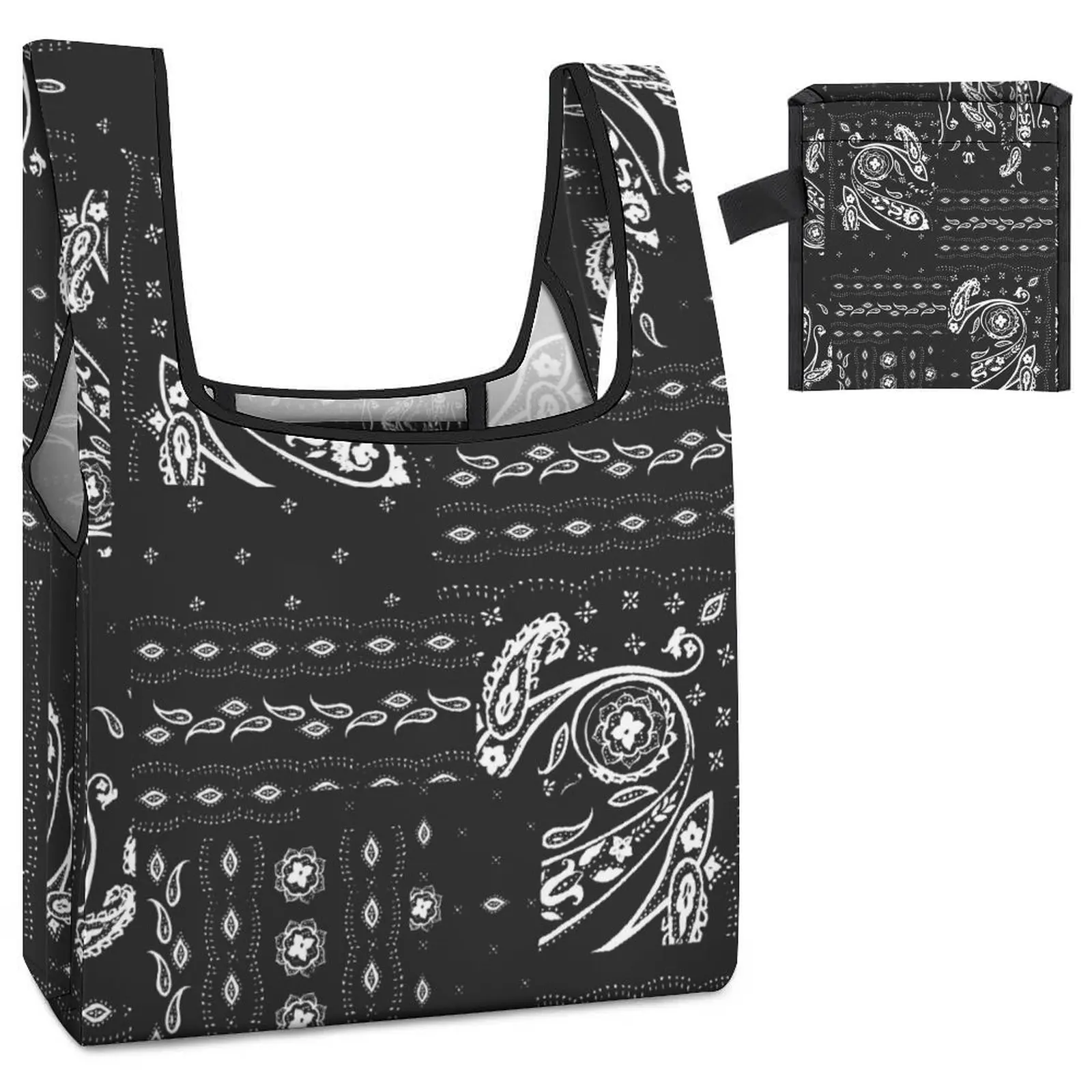 Customized Printed Shopping Bag Double Strap Handbag Black Unique Decor Tote Casual Woman Grocery Bag Custom Pattern