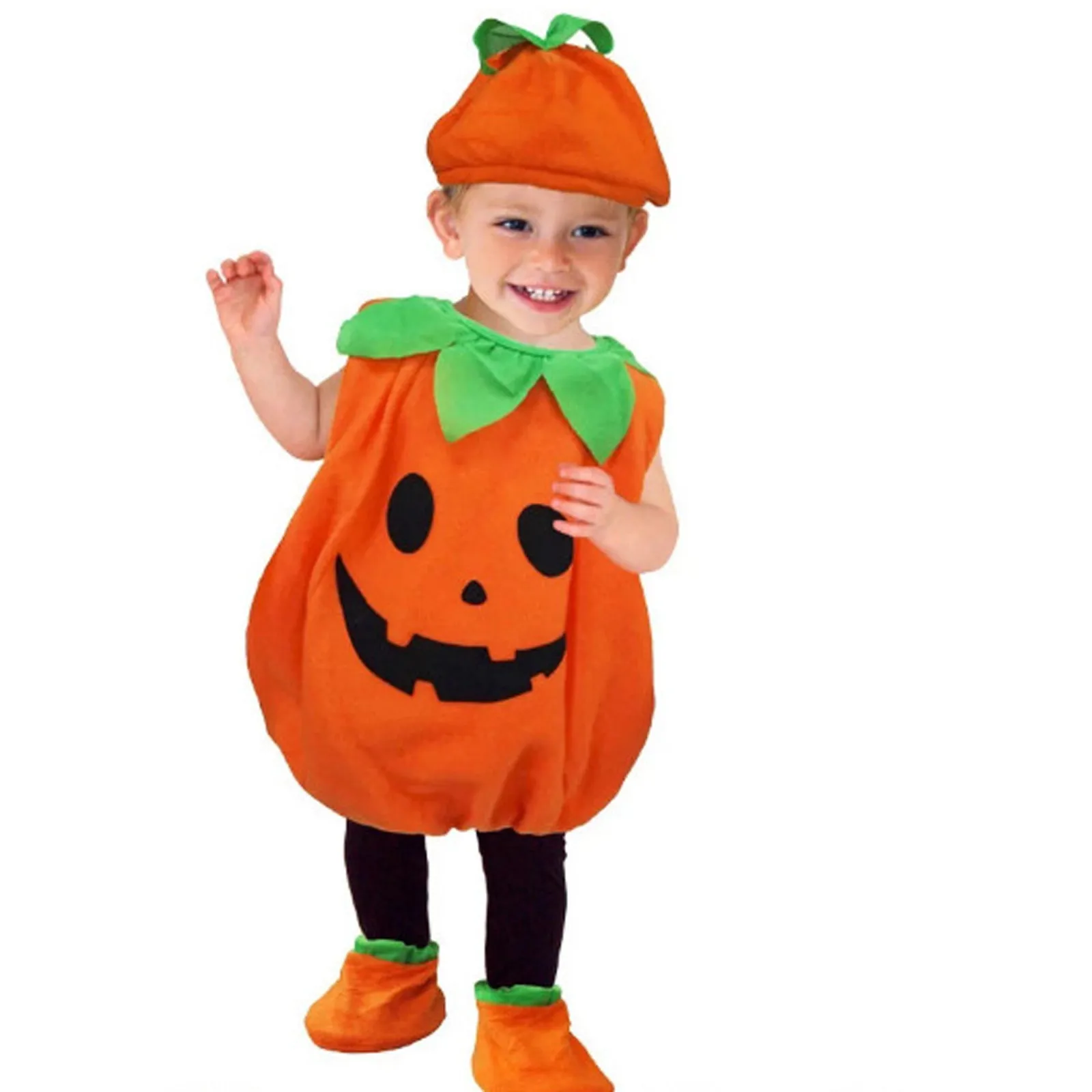 

0-3Y Newly Cosplay Halloween Toddler Baby Kid Pumpkin Print Sleeveless Romper Jumpsuits Tops+Hats Baby Clothes 2PCS Costumes