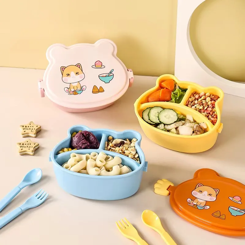 

2 Layer School Kids Bento Lunch Box with Spoon and Fork Leakproof Cartoon Food Container Microwave Safe Picnic Fruit Snack Box