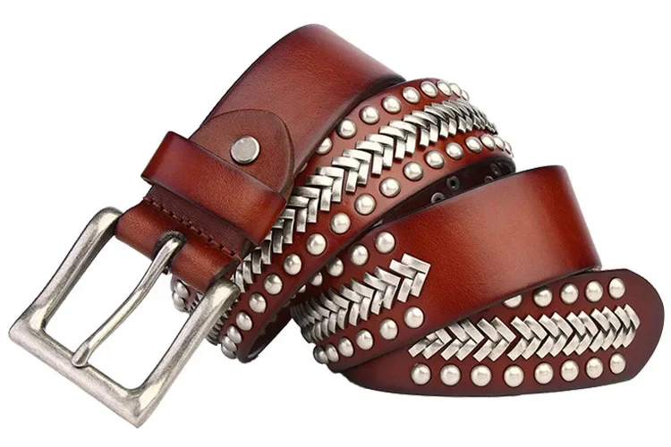 

Shipping,2024 Free men new brand natural cow leather buckle belt.100% genuine belts.heavy rivet belt