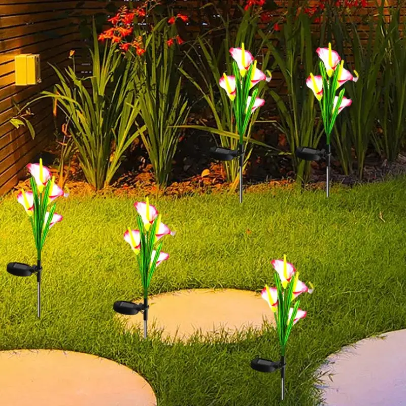 

Солнечные садовые светильники Calla Lily, улучшенная версия с фотоэлементами, меняющими цвет, солнечные светильники, уличные солнечные светильники для украшения сада