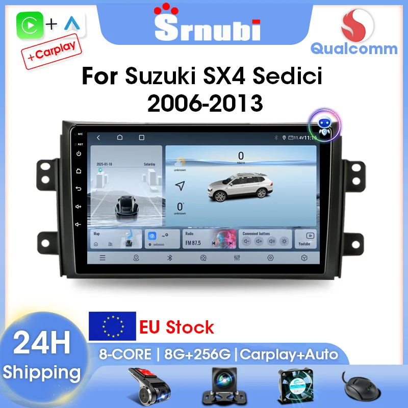 Srnubi 2Din Android Autoradio für Suzuki SX4 2006-2013 für Fiat Sedici 2005-2014 Multimedia Player Navigation GPS Carplay Audio