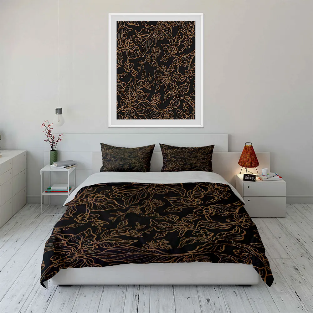 Botanical Line Art Floral Pattern Print Bedding Set 1 Duvet Cover 2 Pillowcases for Adult and Children Luxury Gift Full Size 3