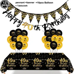 Elegant Gold & Black 40th Birthday Celebration Decor Set - Paper Banner & Balloons (PEACOCK BLUE)