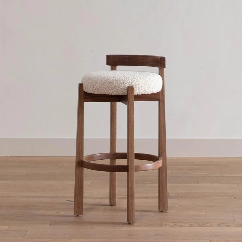 Retro Minimalist Bar Chairs Solid Wood Island High Chairs Comfortable Furniture for Adults Home