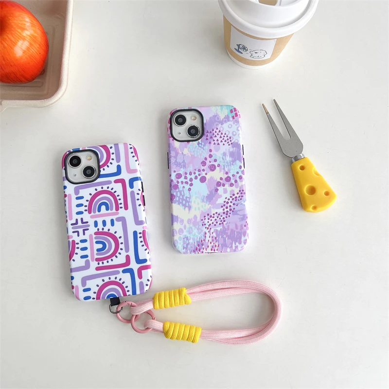 Color wave point Phone Case Two-In-One Film Protective Shell For iPhone 15 14 13 12 11 Pro Max Plus Mini