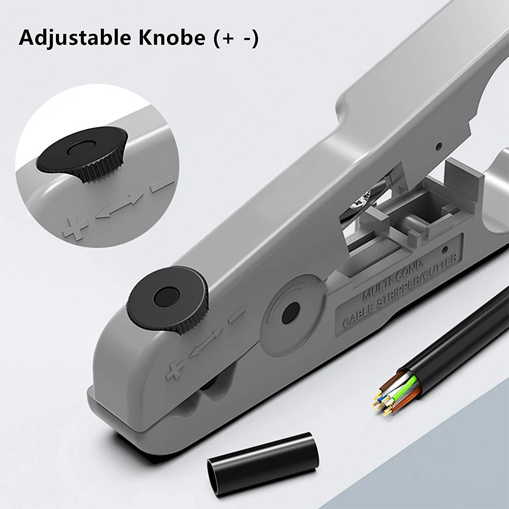 Hoolnx Cable Stripping and Cutting Tool Adjustable Knob For Ethernet Date Telephone and Coaxial Cables Round Flat Wires