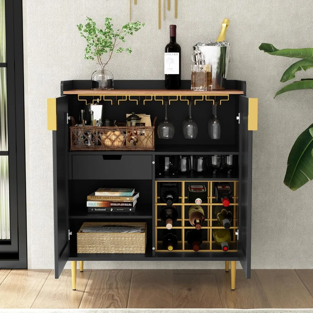 Sideboard Buffet Cabinet with Fluted Texture, Modern Coffee Bar Cabinet with Wine Rack&Drawers, Liquor