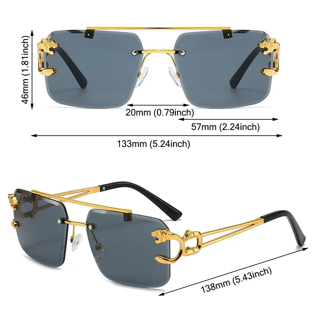 Vintage Double Bridge Rimless Sunglasses Metal UV400 Oversized Square Shades Gradient Eyewear for Women & Men