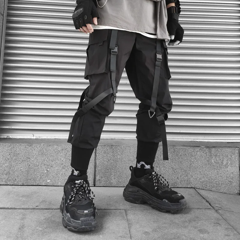 

Fashion Men's Cargo Pants Hip Hop Harlan Pants Punk Male Clothing Streetwear Joggers High Street Casual Trousers Black